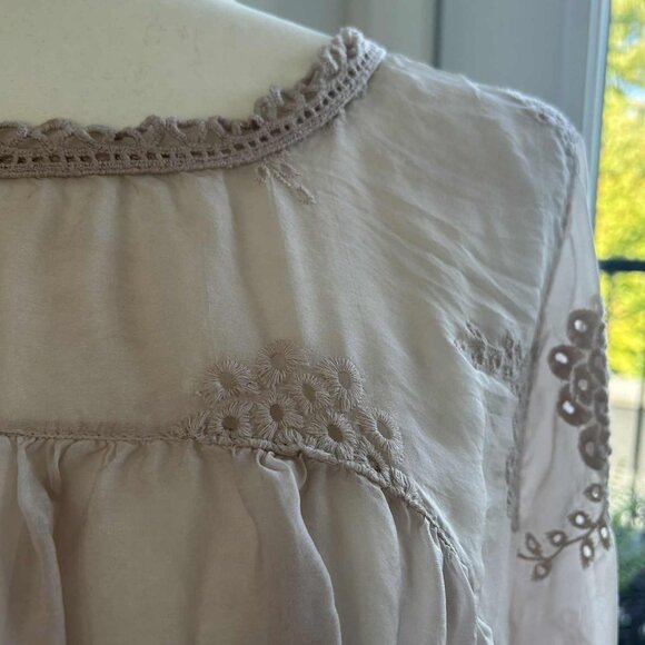 Bella Amore Italy Dusty Rose Sheer Silk-Blend Gauze Embroidered Blouse – EU L - Picture 11 of 13